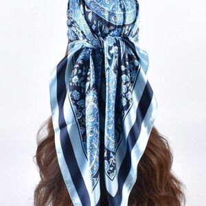 Elegant Blue Patterned Hair Scarf